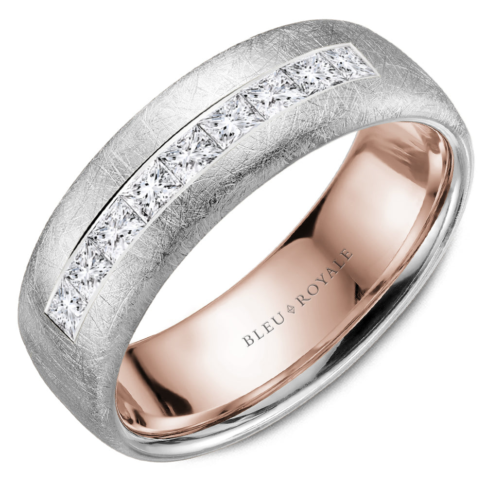 Bleu Royale Wedding Band 7.50mm White and Rose 14k Gold With 9 PR TCW 0.9ct