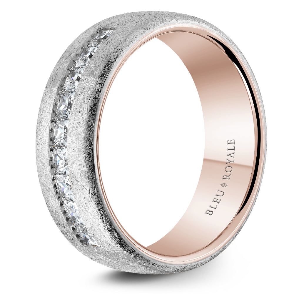 Bleu Royale Wedding Band 7.50mm White and Rose 18k Gold With 9 PR TCW 0.9ct