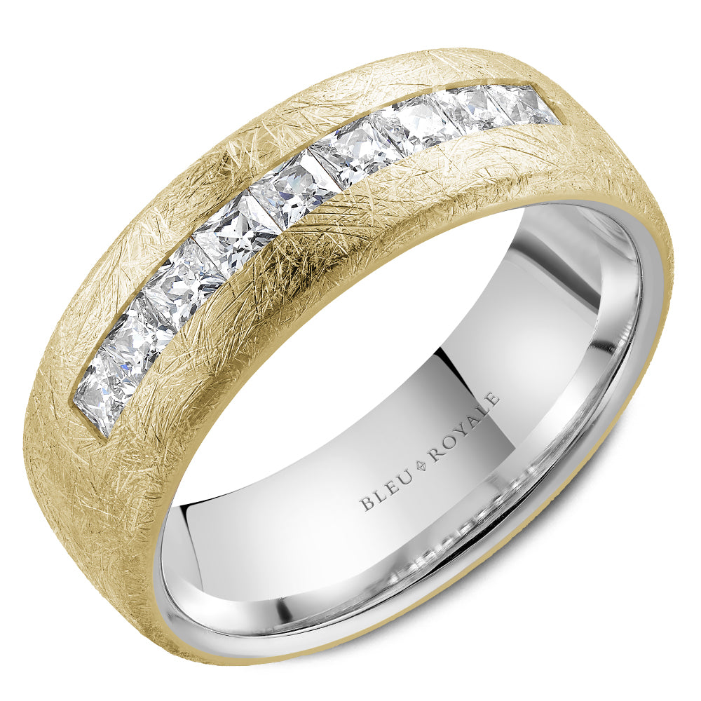 Bleu Royale Wedding Band 7.50mm Y&W 18k Gold With 9 PR TCW 0.9ct