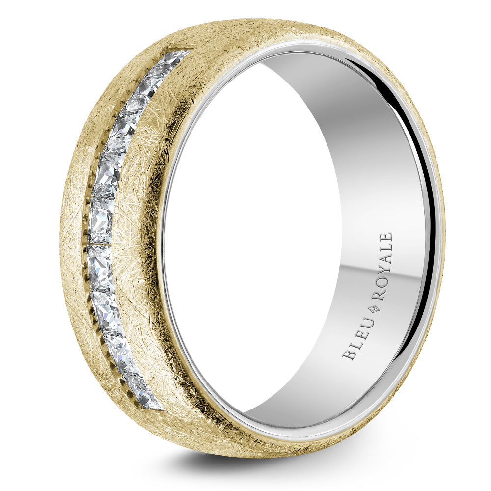 Bleu Royale Wedding Band 7.50mm Y&W 14k Gold With 9 PR TCW 0.9ct