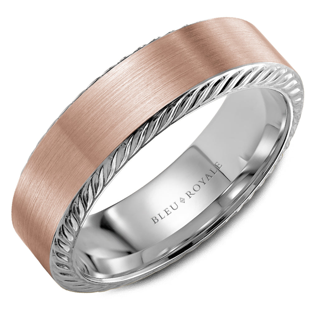 Bleu Royale Legacy Wedding Band 6.50mm Rose and White 14k Gold