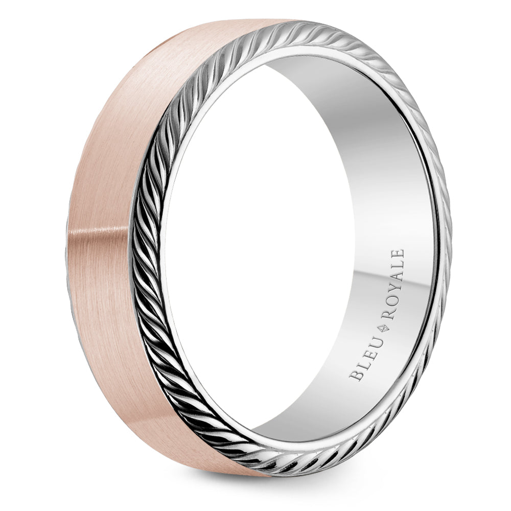 Bleu Royale Legacy Wedding Band 6.50mm Rose and White 14k Gold