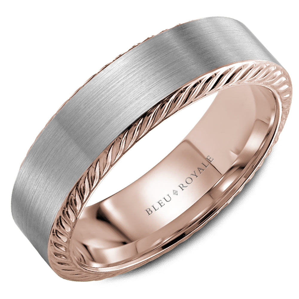 Bleu Royale Legacy Wedding Band 6.50mm White and Rose 14k Gold