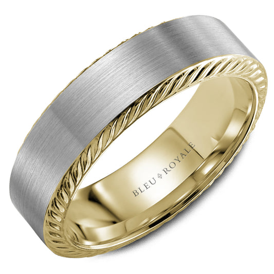 Bleu Royale Legacy Wedding Band 6.50mm White and Yellow 14k Gold