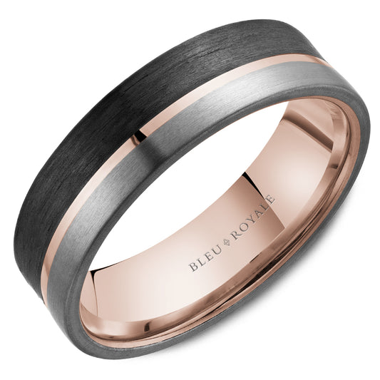 Bleu Royale Wedding Band 7.50mm 14k/Forged Carbon Fiber/Tantalum