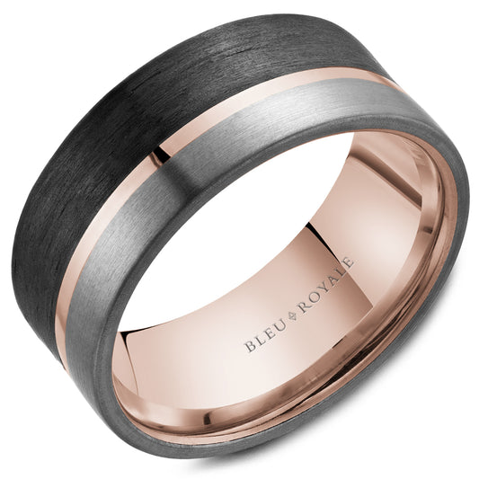 Bleu Royale Wedding Band 9.00mm 18k/Forged Carbon Fiber/Tantalum