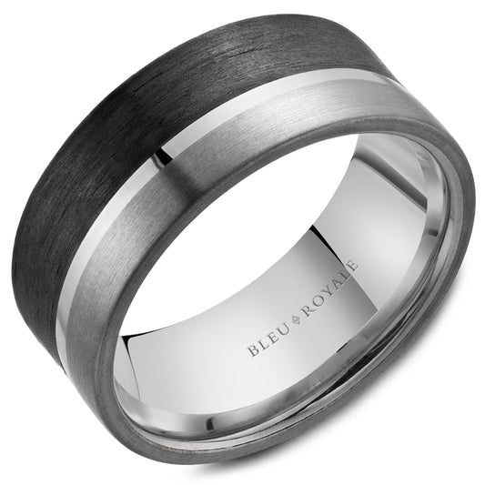 Bleu Royale Wedding Band 9.00mm 18k/Forged Carbon Fiber/Tantalum