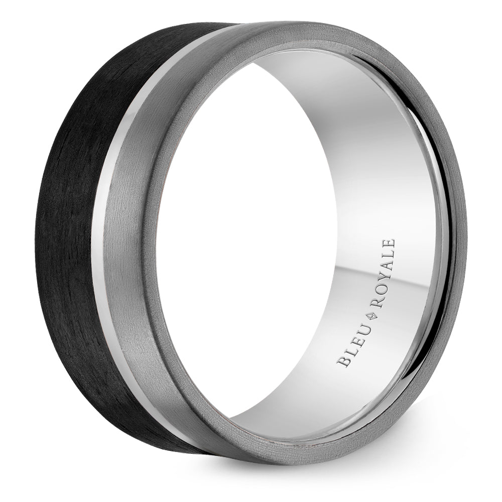 Bleu Royale Wedding Band 9.00mm Platinum/Forged Carbon Fiber/Tantalum
