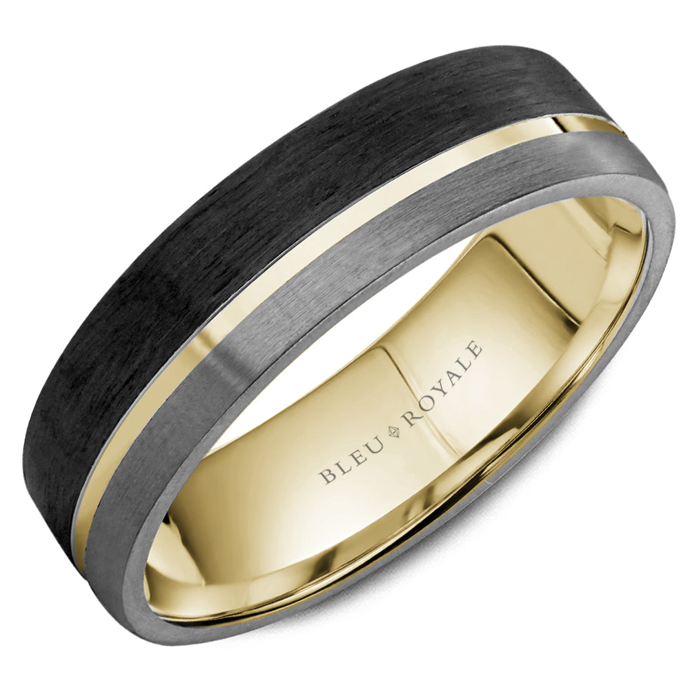 Bleu Royale Wedding Band 7.50mm 14k/Forged Carbon Fiber/Tantalum
