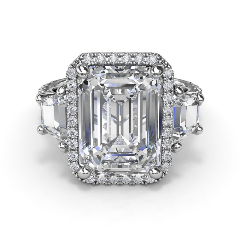 Fana Three Stone Trapezoid Diamond Engagement Ring