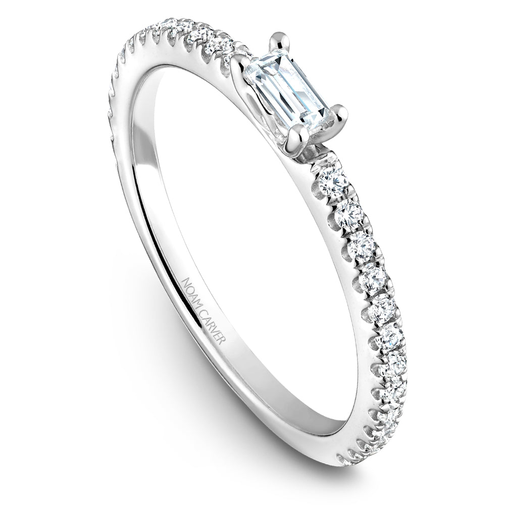 Noam Carver Stackable White 18k Gold With 26 RD TCW 0.230ct And 1 BAG TCW 0.080ct