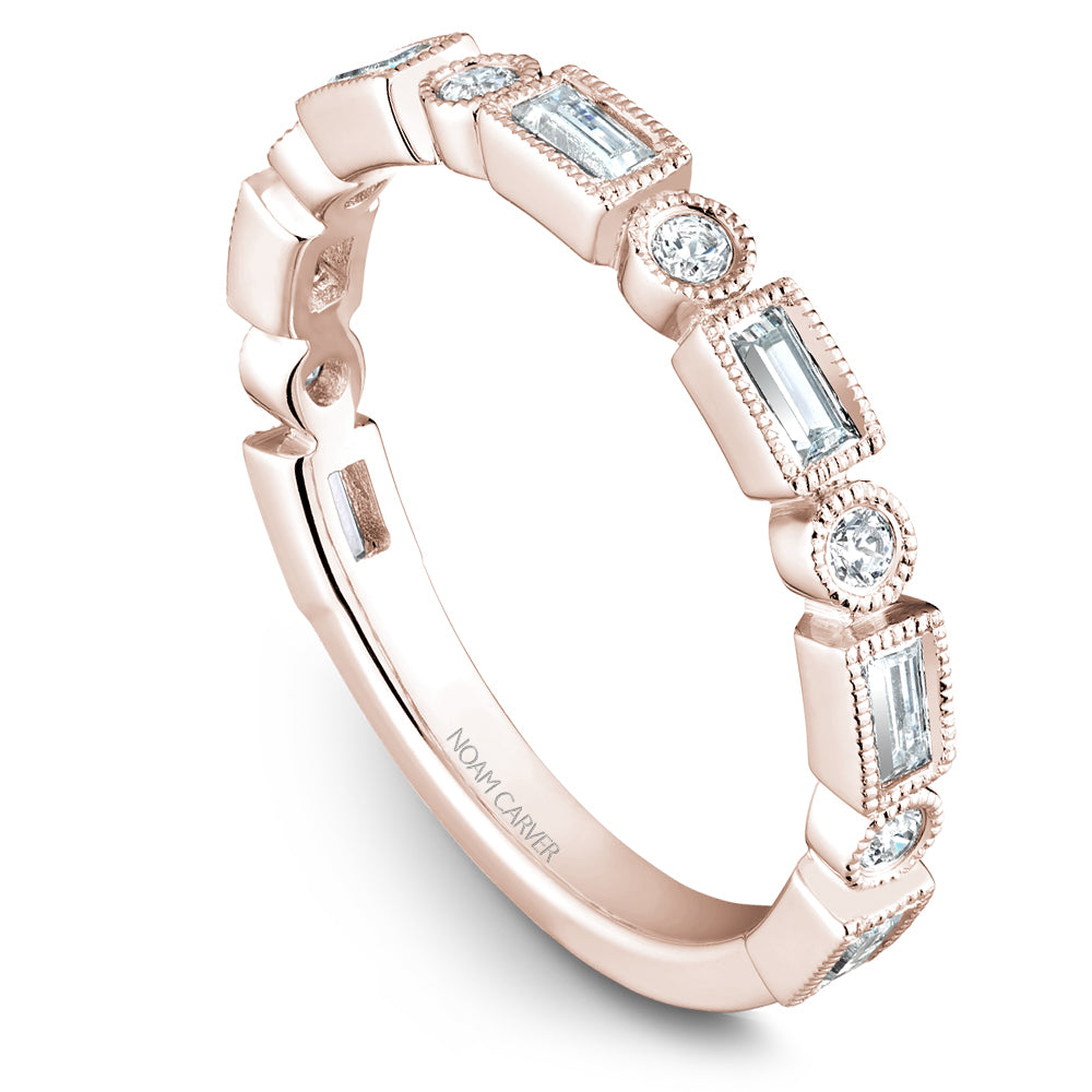 Noam Carver Stackable Rose 18k Gold With 6 RD TCW 0.080ct And 7 BAG TCW 0.350ct