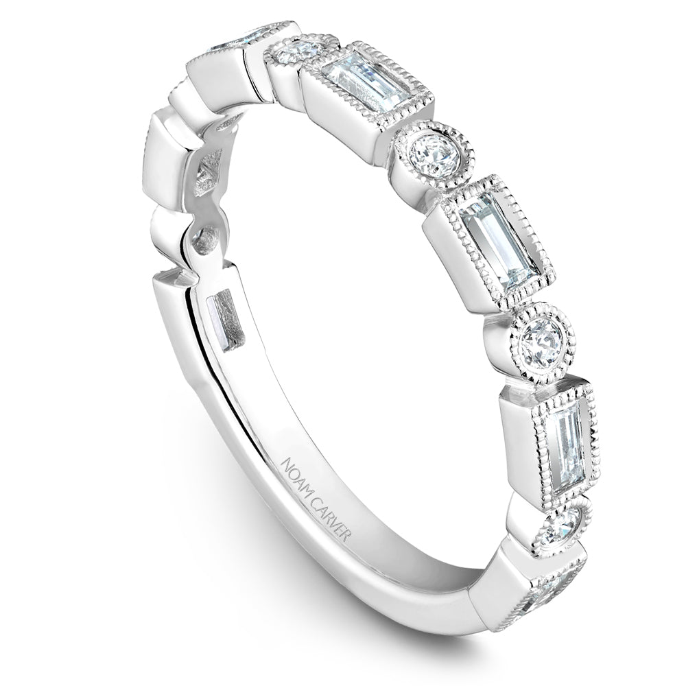Noam Carver Stackable White 14k Gold With 6 RD TCW 0.080ct And 7 BAG TCW 0.350ct
