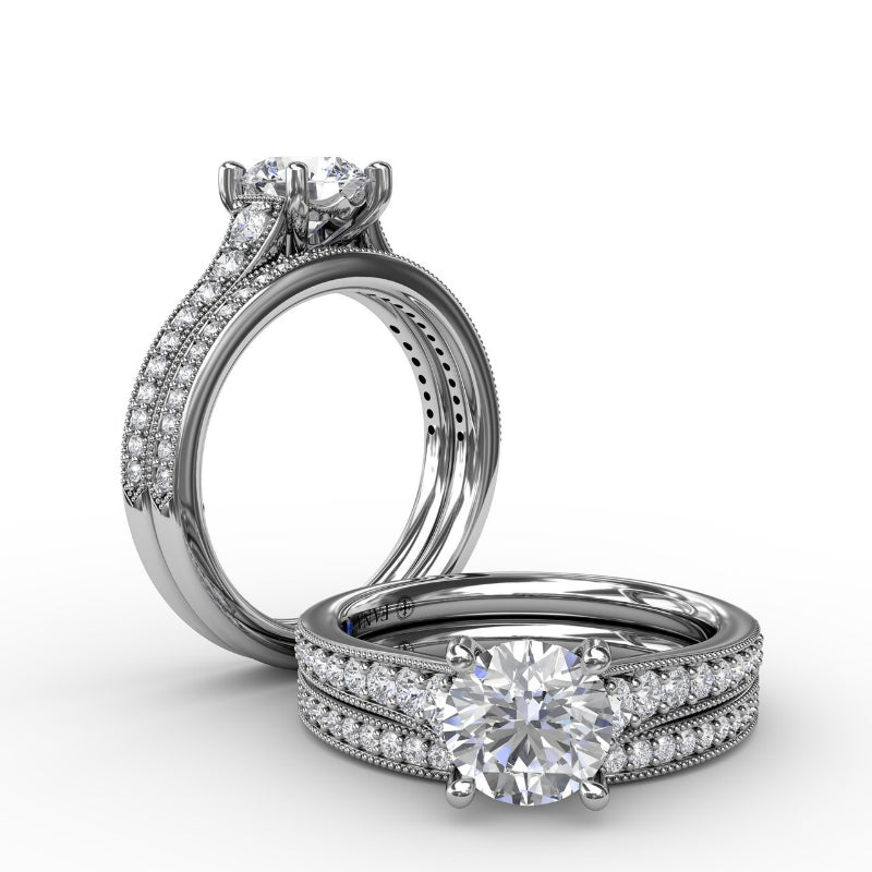 Fana Classic Round Diamond Solitaire Engagement Ring With Milgrain Edge
