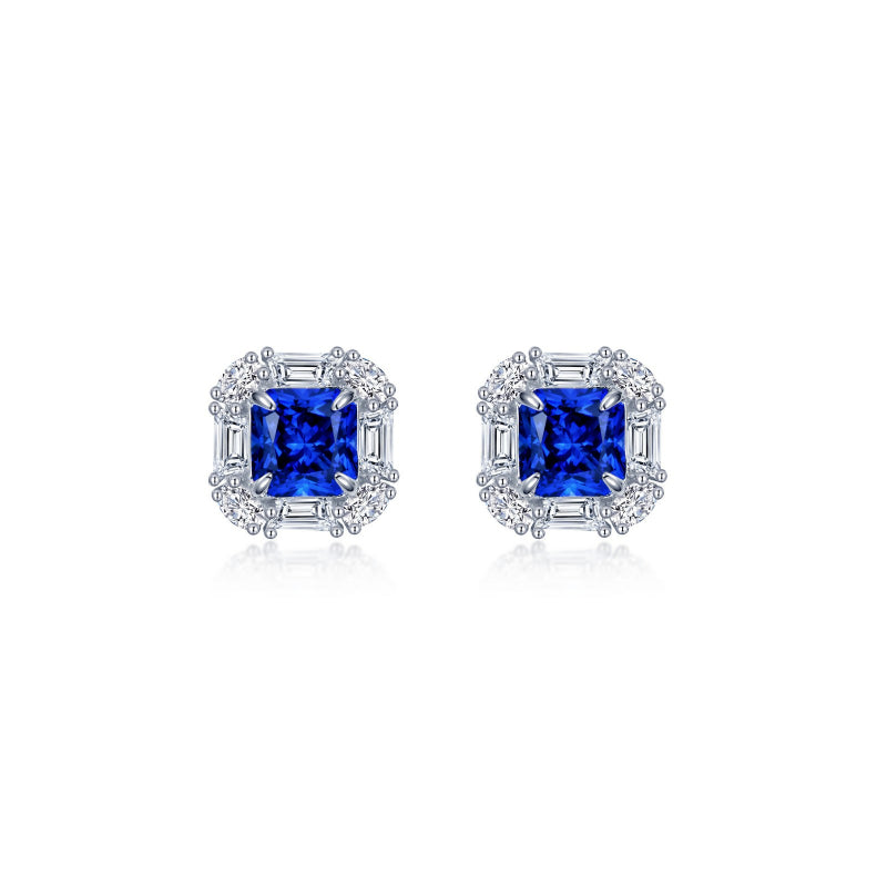Lafonn Fancy Lab-Grown Sapphire Halo Stud Earrings