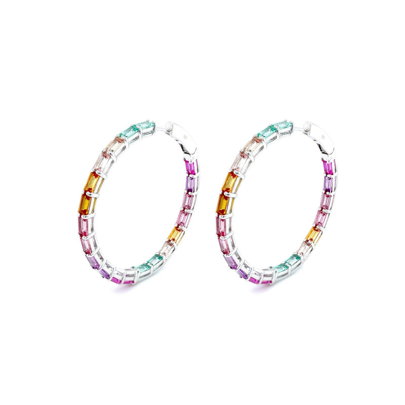 Lafonn 45 mm Fancy Lab-Grown Sapphire Hoop Earrings