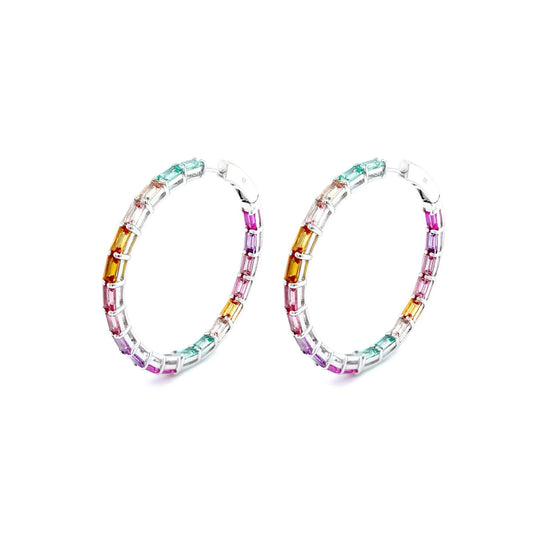 Lafonn 45 mm Fancy Lab-Grown Sapphire Hoop Earrings