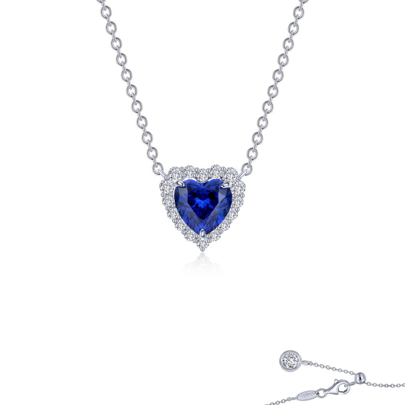 Lafonn Fancy Lab-Grown Sapphire Halo Heart Necklace