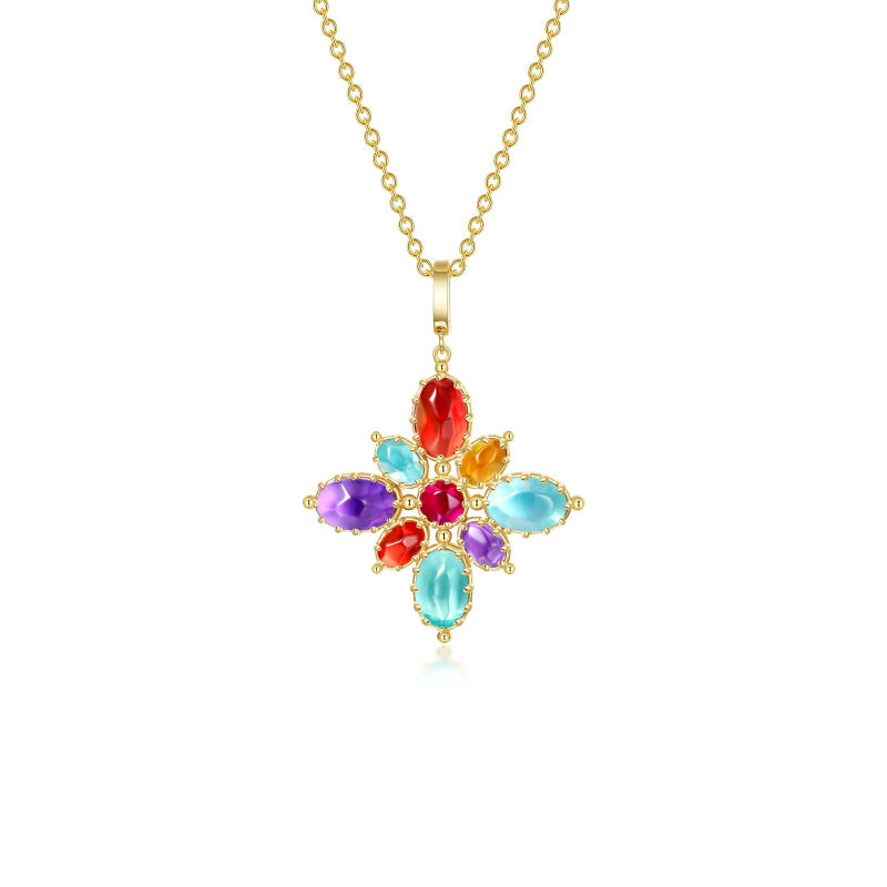 Lafonn Fancy Lab-Grown Sapphire Flower Necklace