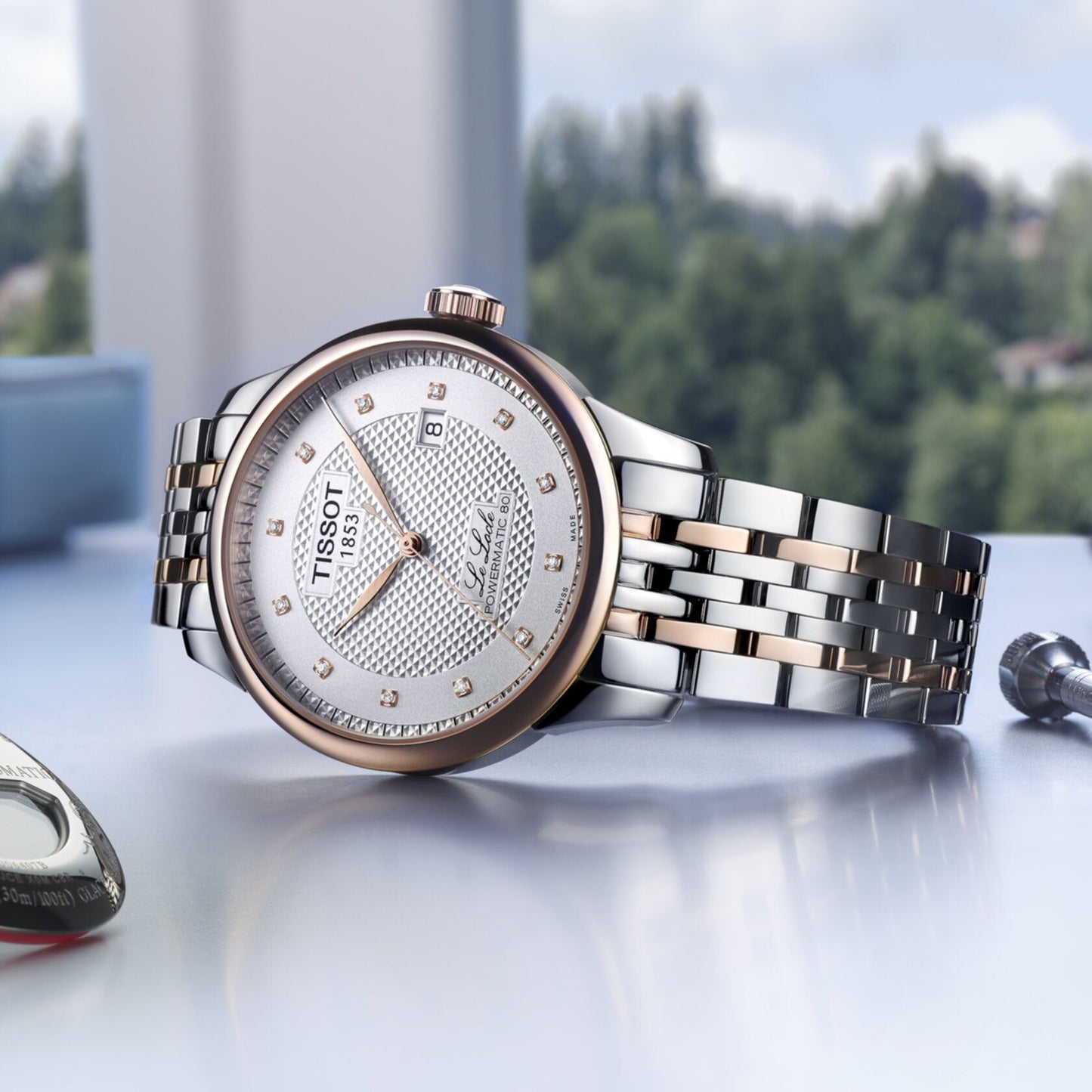 Tissot Le Locle Powermatic 80 (Stainless Steel, Grey/Rose Gold 5N) Diamonds