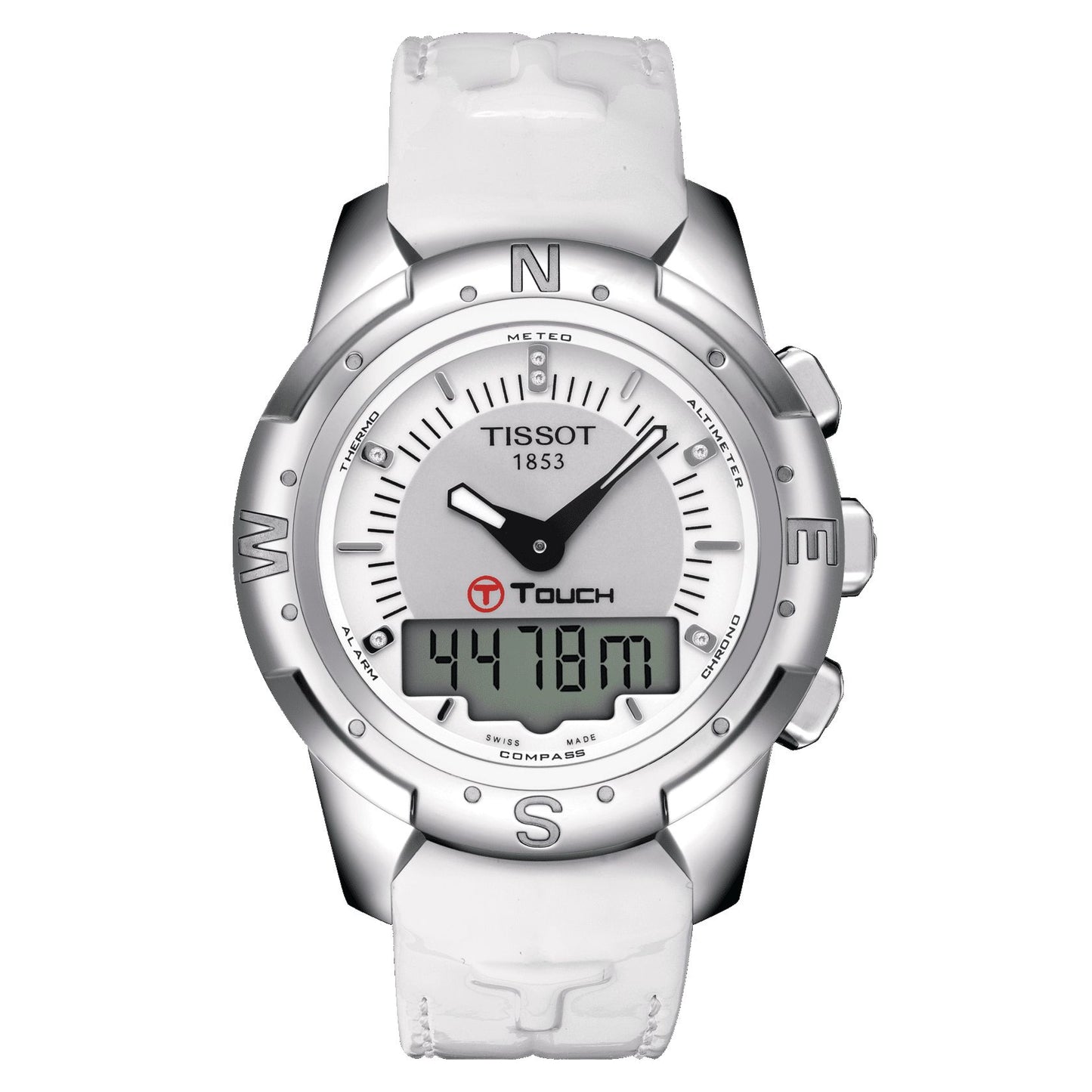 Tissot T-Touch II Titanium Lady (Leather, White) Indexes And Diamonds