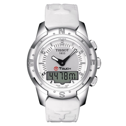 Tissot T-Touch II Titanium Lady (Leather, White) Indexes And Diamonds