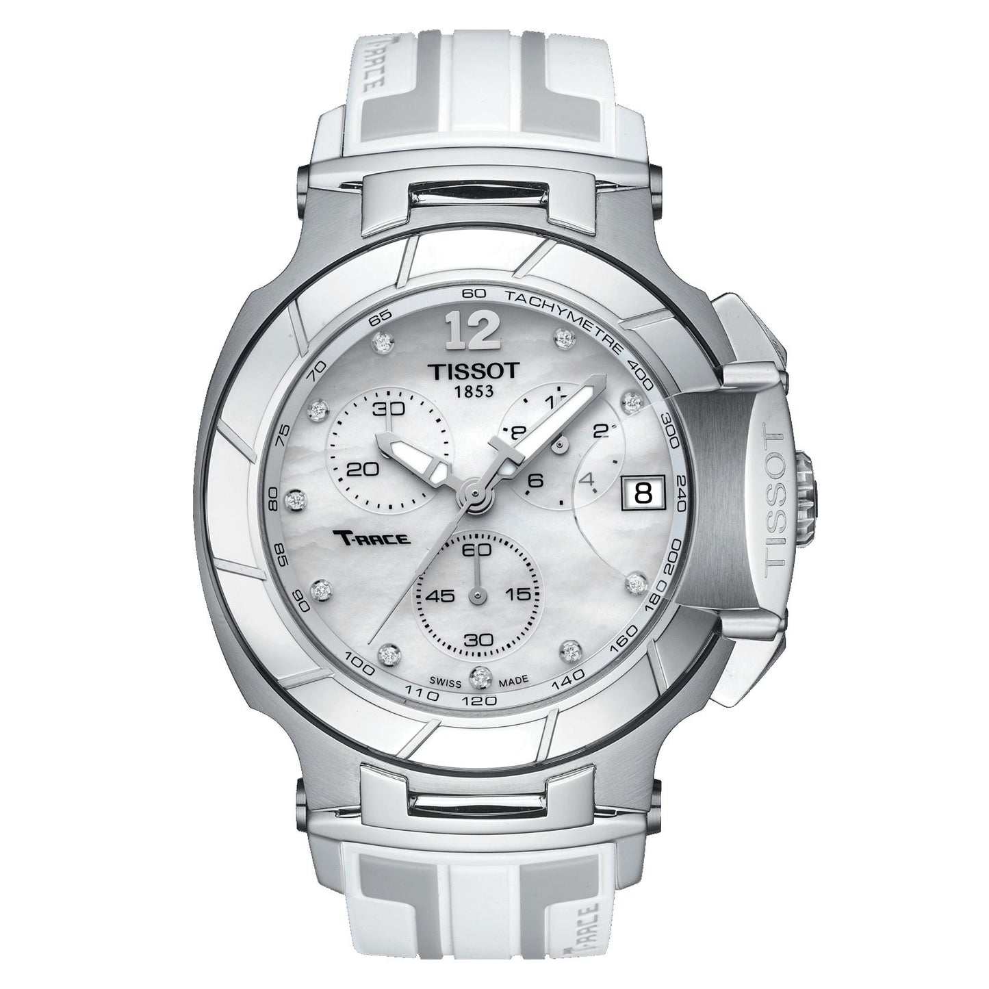 Tissot T-Race Chronograph (Silicone, White/Grey) Arabic And Diamonds
