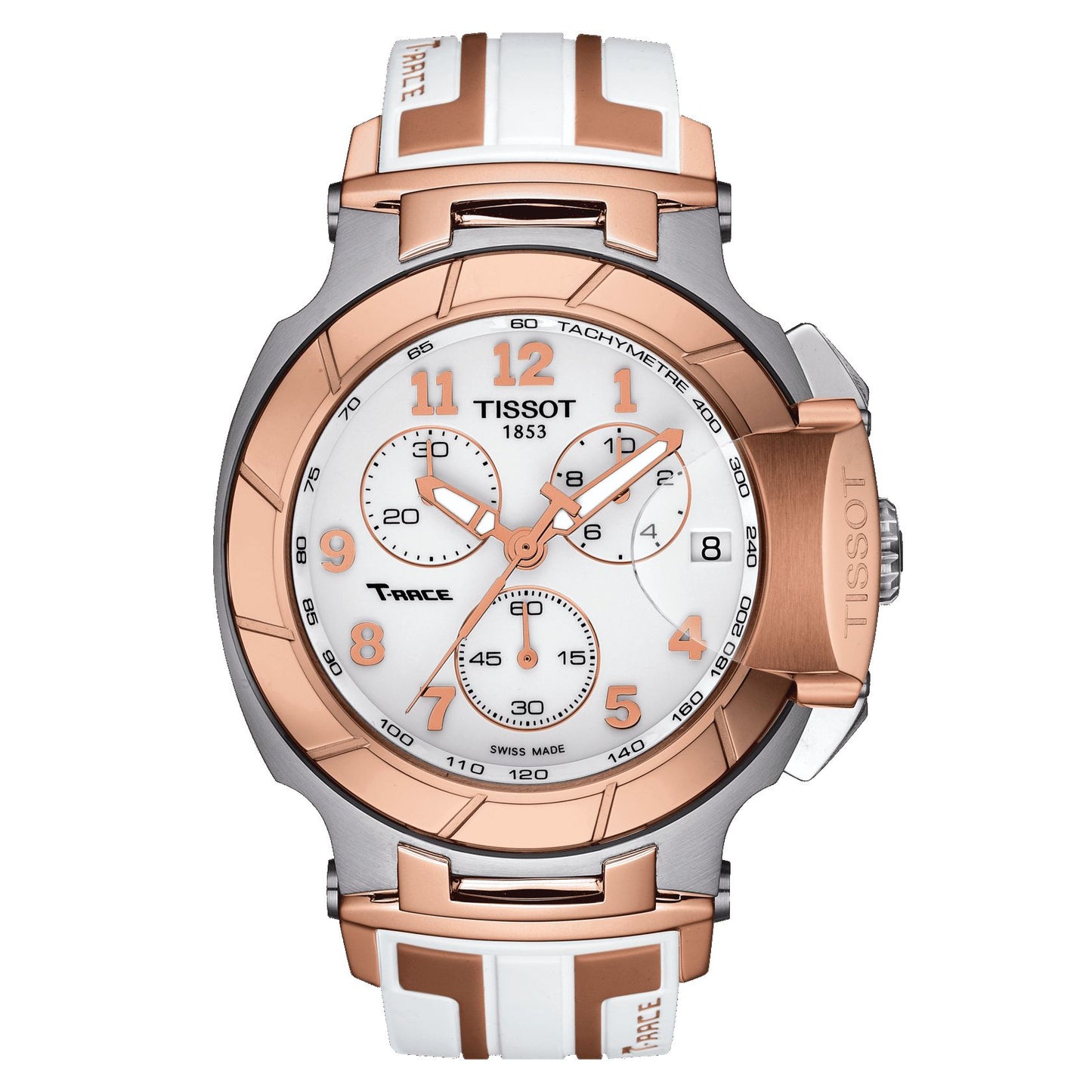 Tissot T-Race Chronograph (Silicone, White/Rose Gold 5N) Arabic