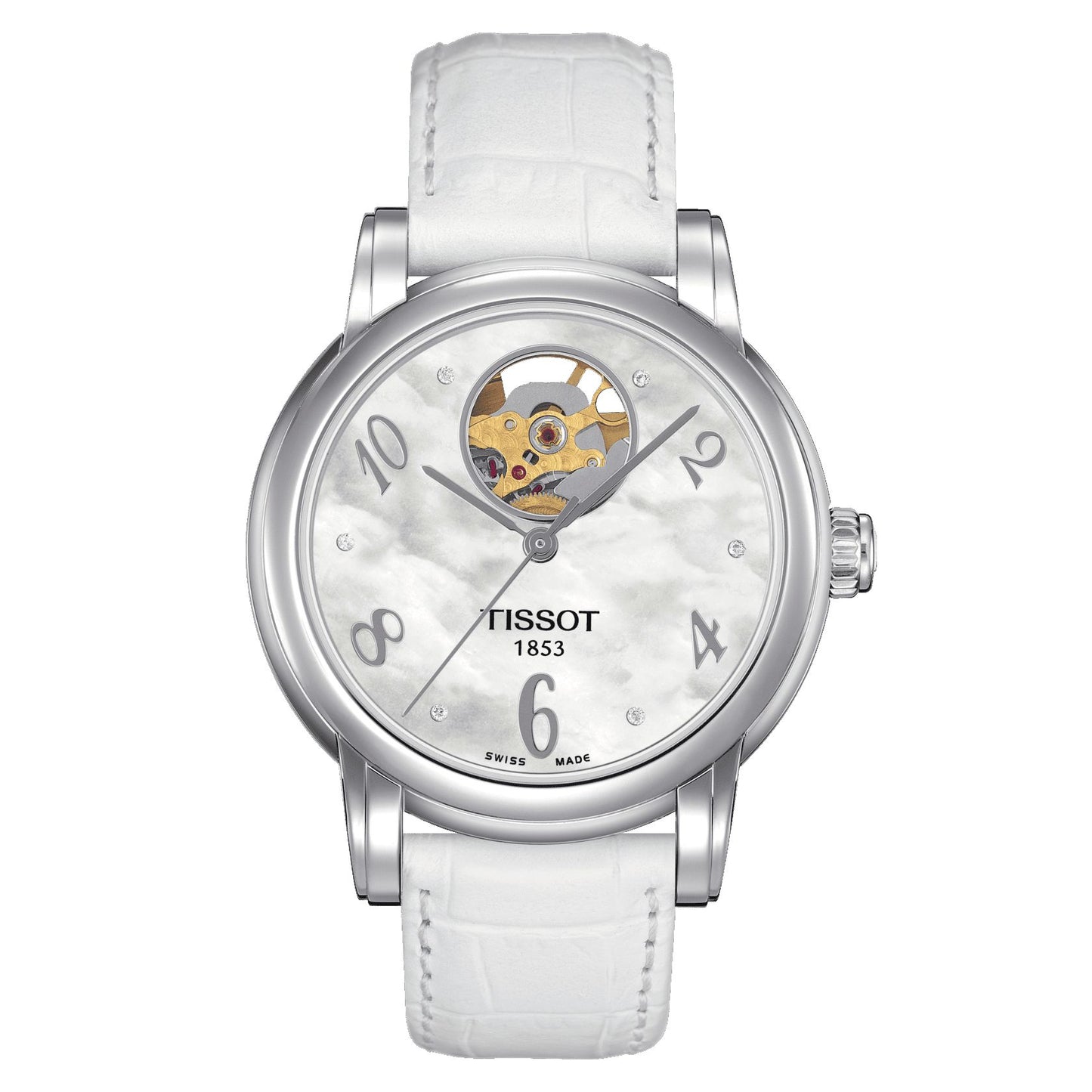 Tissot Lady Heart Automatic (Leather, White) Arabic And Diamonds