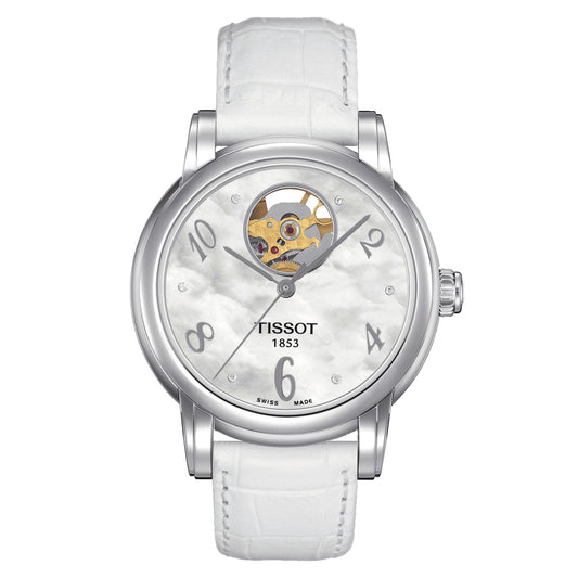 Tissot Lady Heart Automatic (Leather, White) Arabic And Diamonds