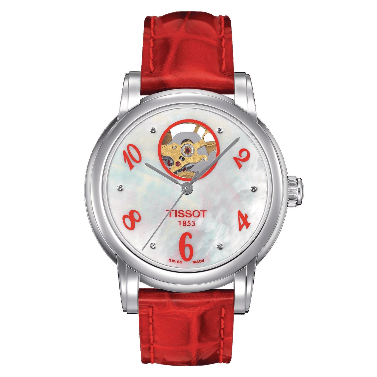 Tissot Lady Heart Automatic (Leather, Red) Arabic And Diamonds