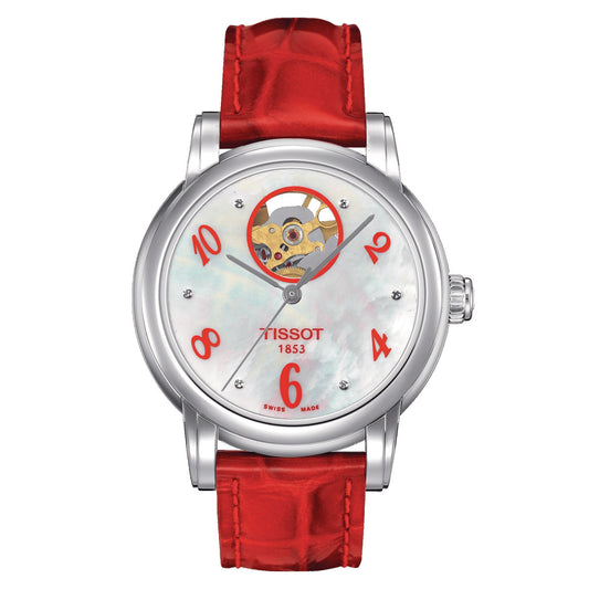 Tissot Lady Heart Automatic (Leather, Red) Arabic And Diamonds