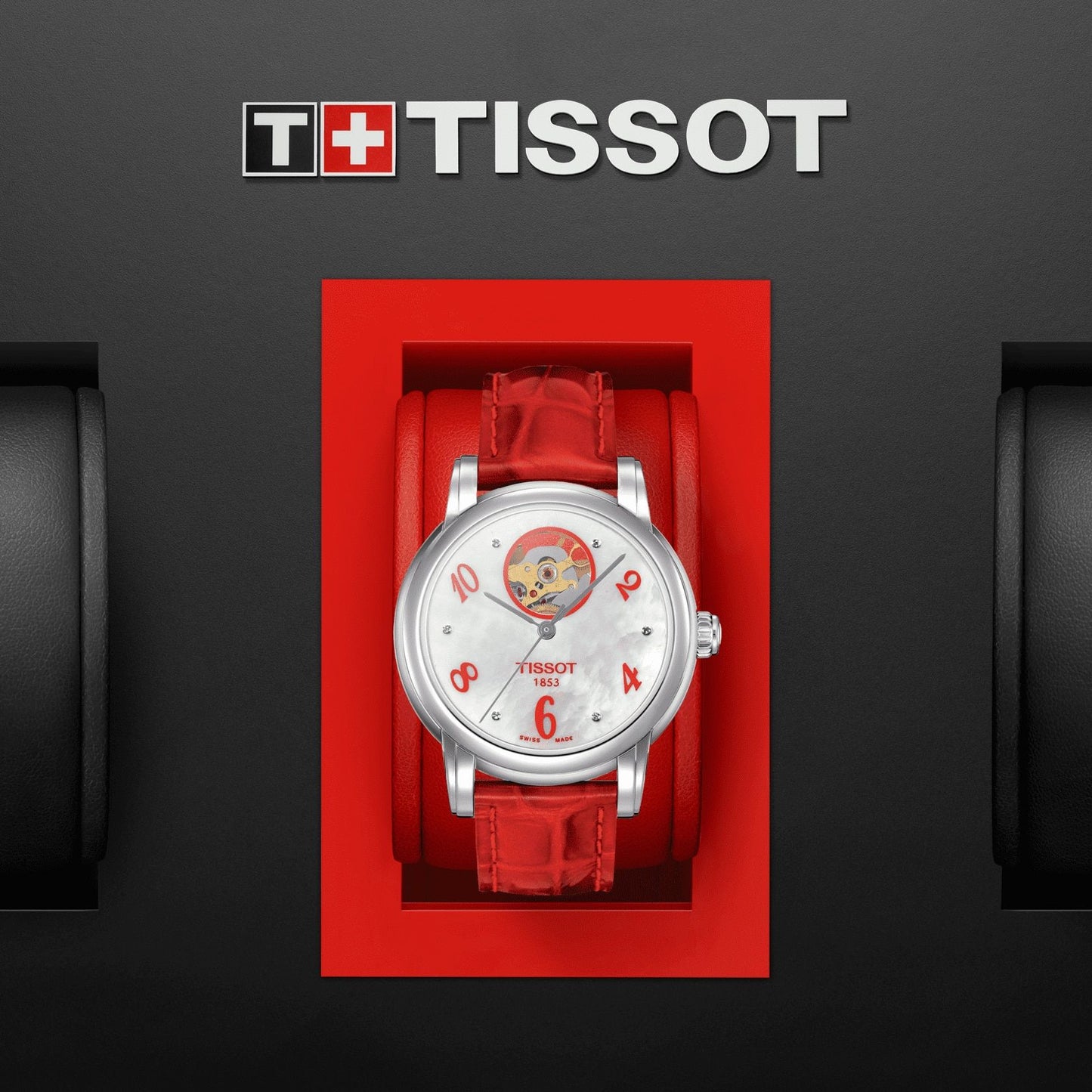 Tissot Lady Heart Automatic (Leather, Red) Arabic And Diamonds