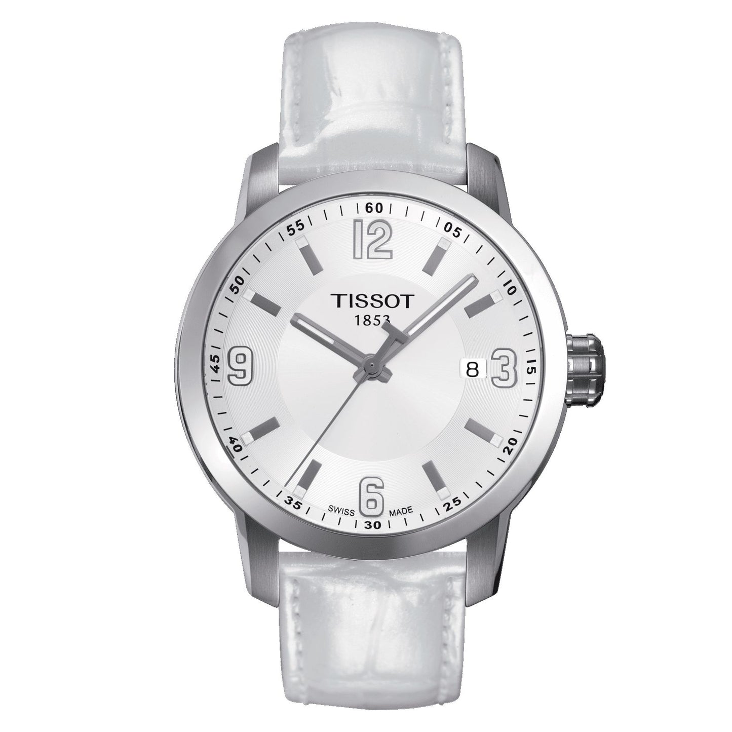 Tissot Prc 200 Quartz (Leather, White) Arabic And Indexes