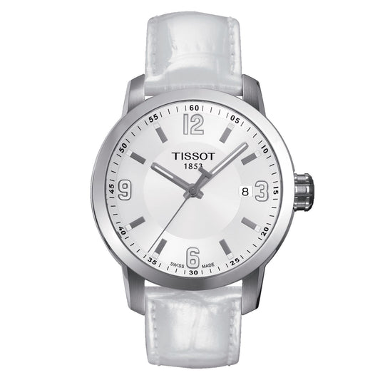 Tissot Prc 200 Quartz (Leather, White) Arabic And Indexes