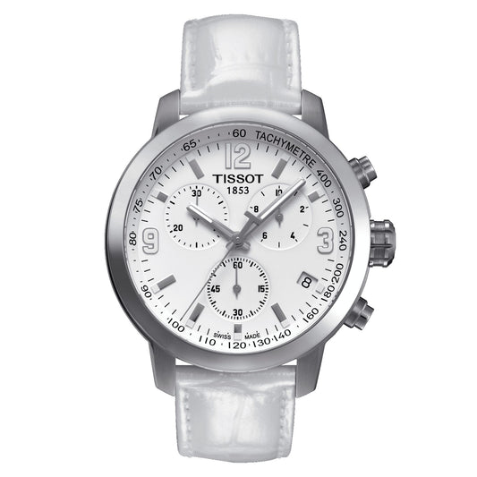 Tissot Prc 200 Quartz Chronograph (Leather, White) Arabic And Indexes
