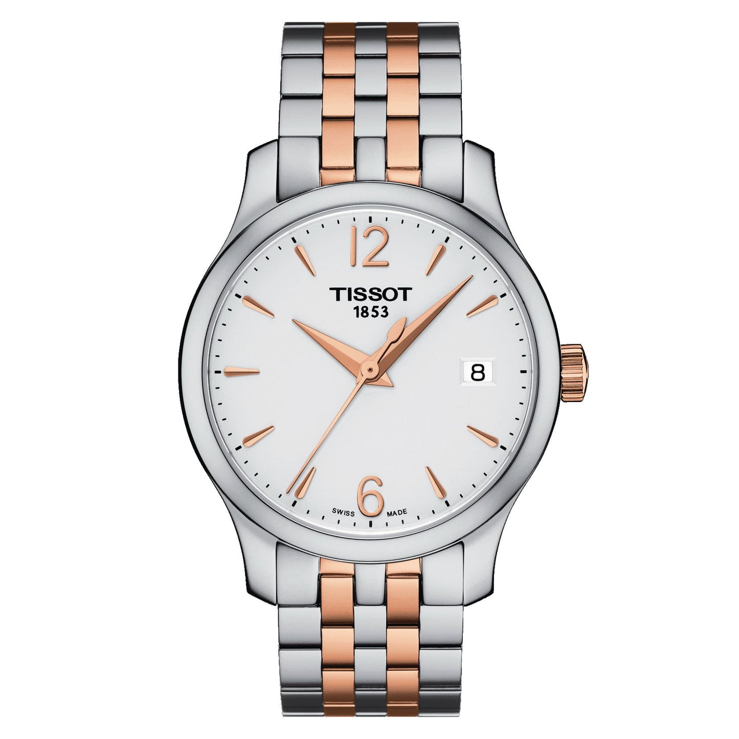 Tissot Tradition Lady (Stainless Steel, Grey/Rose Gold 5N) Arabic And Indexes