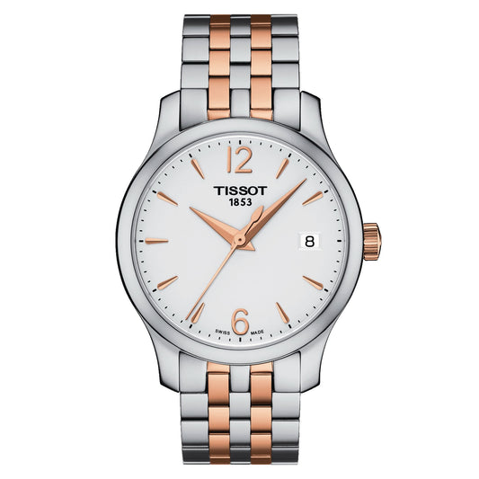 Tissot Tradition Lady (Stainless Steel, Grey/Rose Gold 5N) Arabic And Indexes