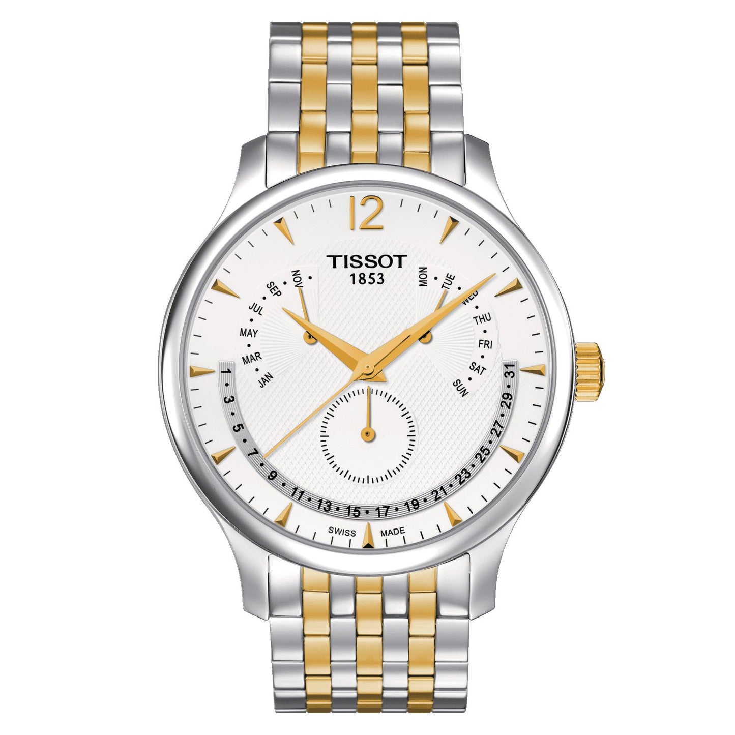 Tissot Tradition Perpetual Calendar (Stainless Steel, Grey/Yellow Gold 1N14) Arabic And Indexes