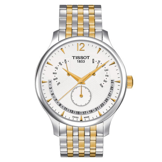 Tissot Tradition Perpetual Calendar (Stainless Steel, Grey/Yellow Gold 1N14) Arabic And Indexes