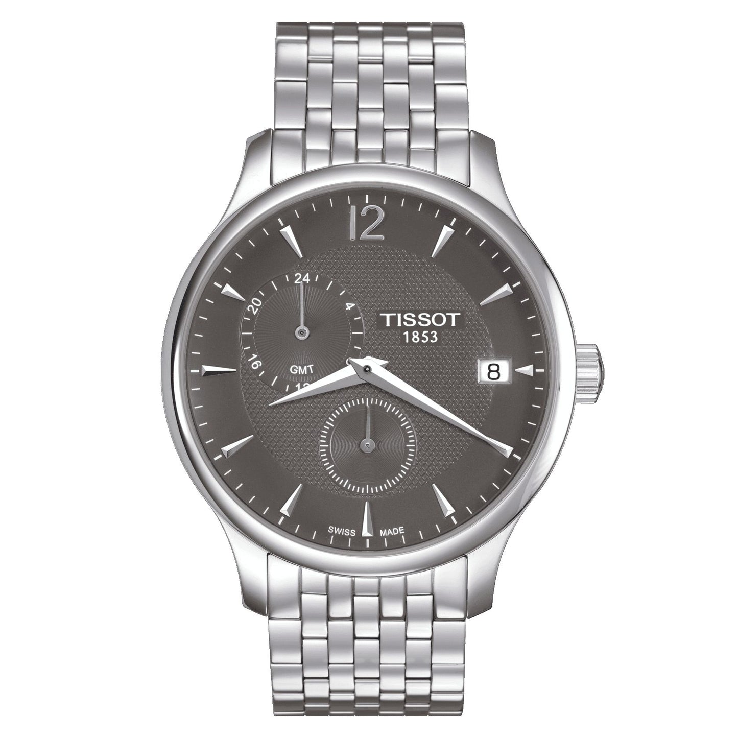 Tissot Tradition Gmt (Stainless Steel, Grey) Arabic And Indexes