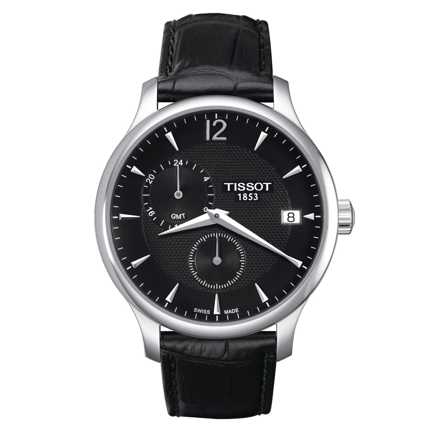 Tissot Tradition Gmt (Leather, Black) Arabic And Indexes