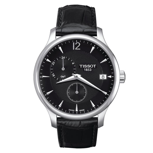 Tissot Tradition Gmt (Leather, Black) Arabic And Indexes