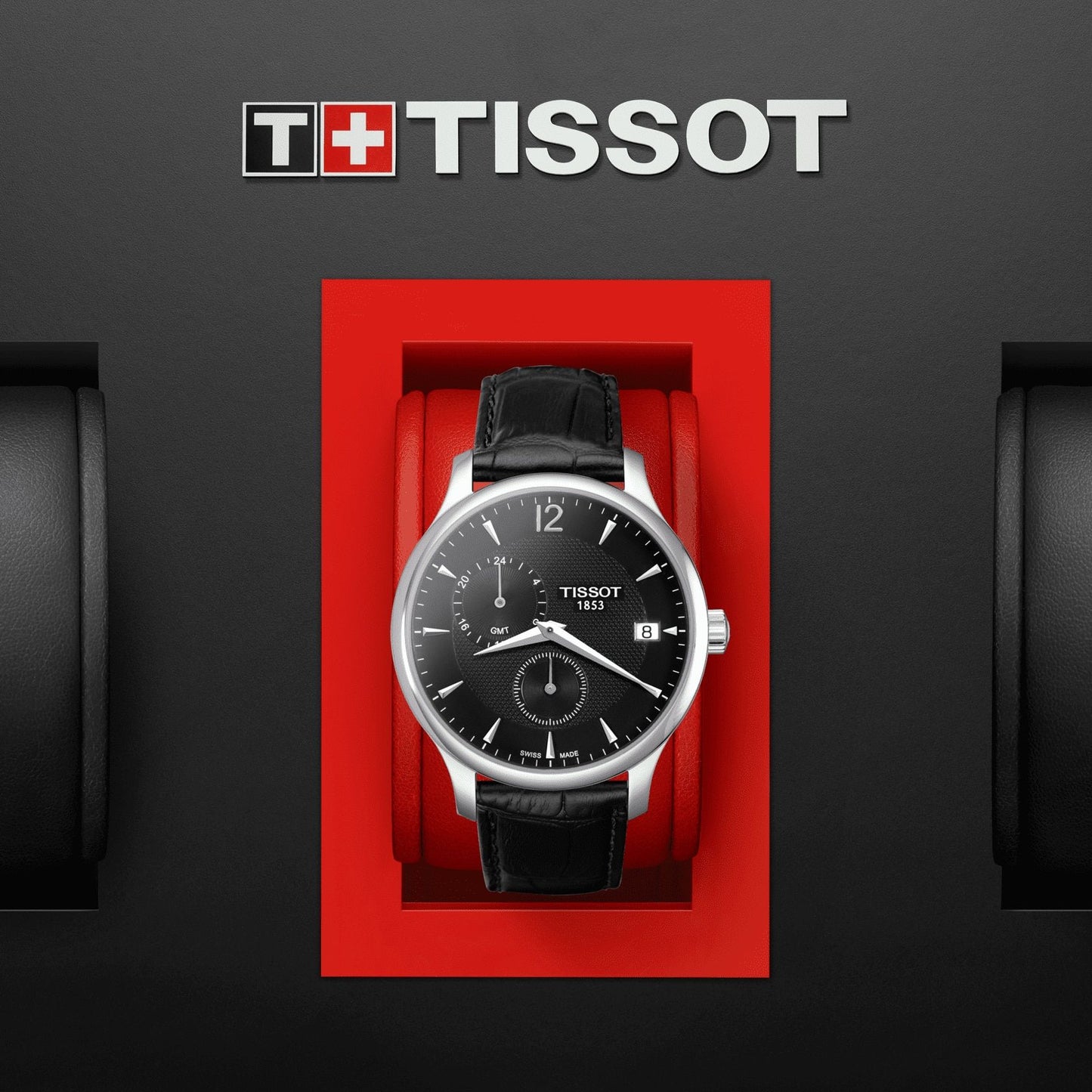 Tissot Tradition Gmt (Leather, Black) Arabic And Indexes