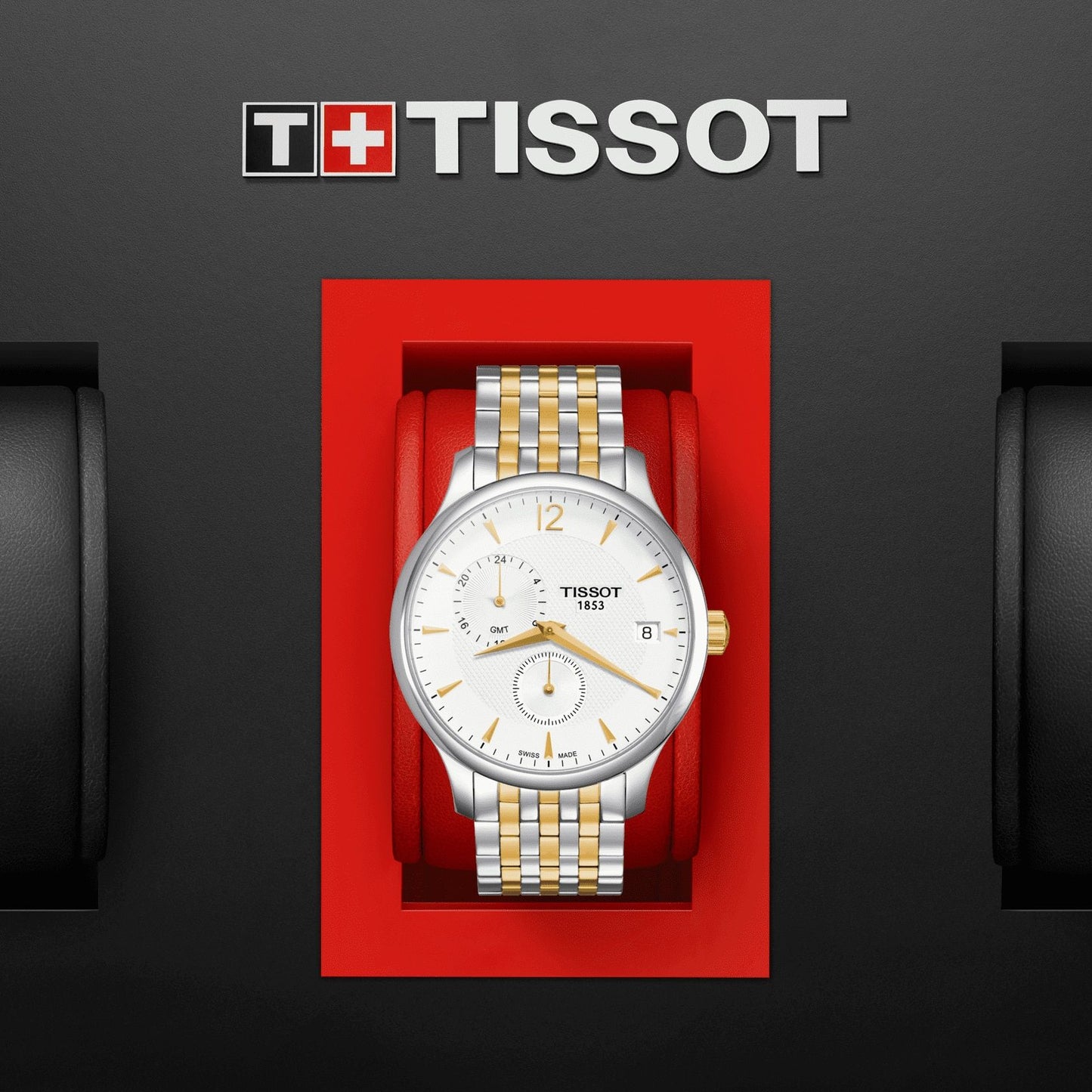 Tissot Tradition Gmt (Stainless Steel, Grey/Yellow Gold 1N14) Arabic And Indexes