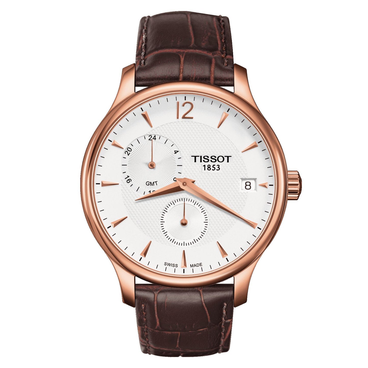 Tissot Tradition Gmt (Leather, Brown) Arabic And Indexes