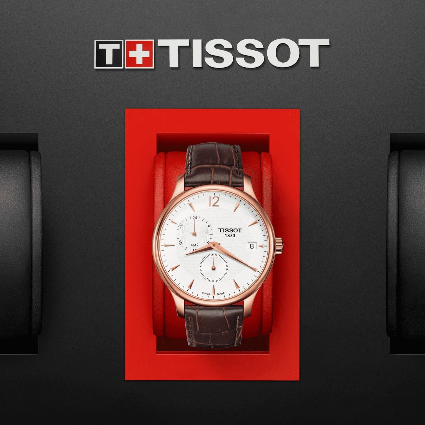 Tissot Tradition Gmt (Leather, Brown) Arabic And Indexes