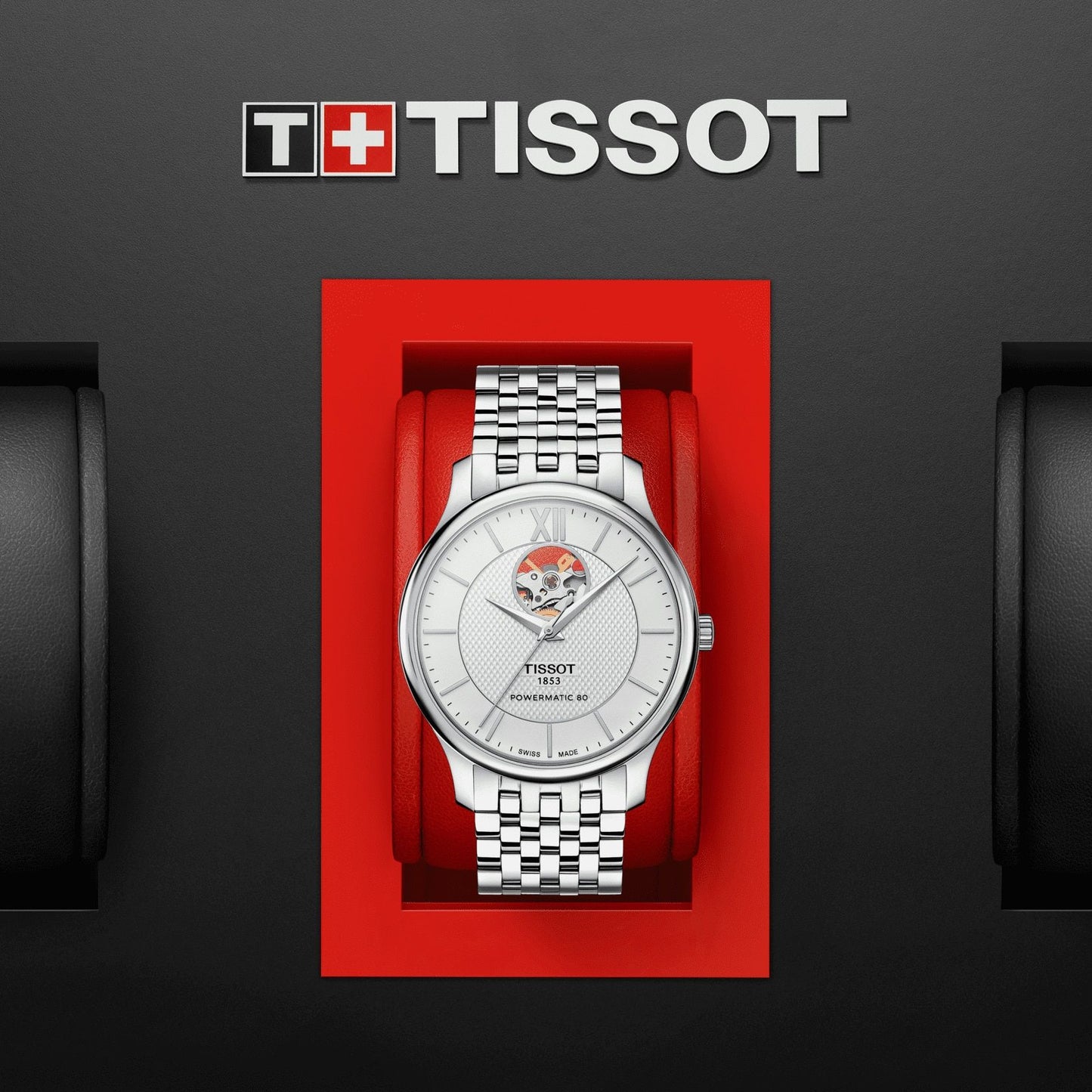 Tissot Tradition Powermatic 80 Open Heart (Stainless Steel, Grey) Roman And Indexes