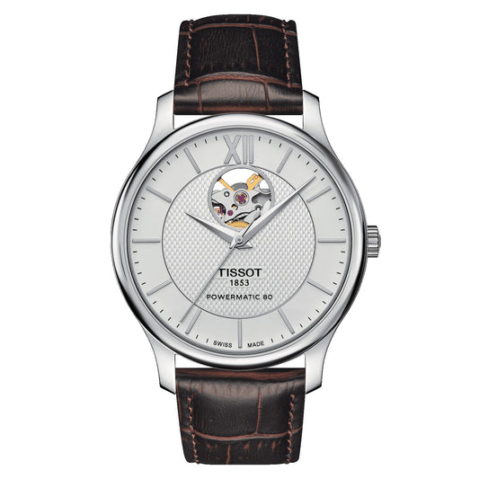 Tissot Tradition Powermatic 80 Open Heart (Leather, Brown) Roman And Indexes