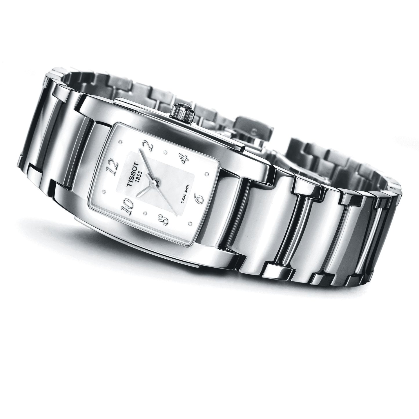 Tissot T10 (Stainless Steel, Grey) Arabic And Diamonds